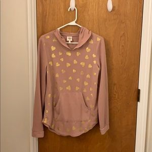 Soft and cozy pink hoodie with gold hearts
